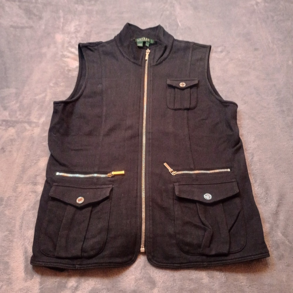 Vintage Lauren Ralph‎ Lauren Vest Womens Size Petite Medium PM Black Utility